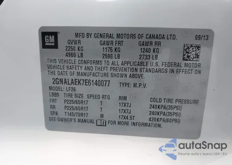 2014 Chevrolet Equinox Ls из США, поврежденный, VIN 2GNALAEK7E6140077